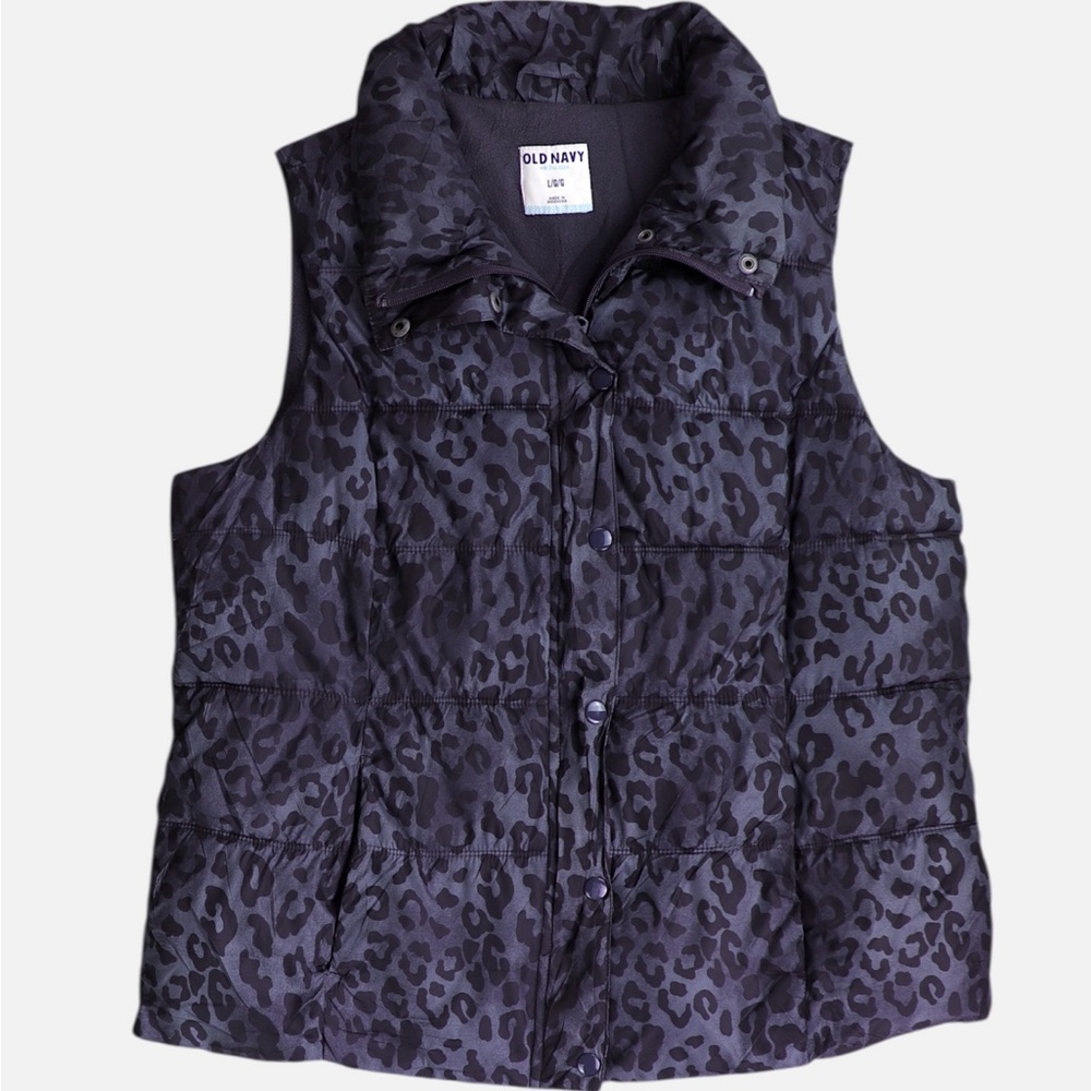 Old Navy Black Leopard Print Puffer Vest